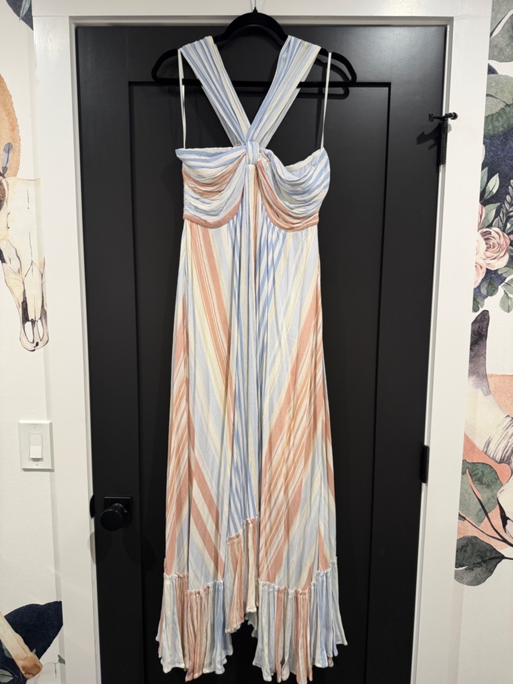 Fate Striped Pastel Maxi Dress in Blue & Peach